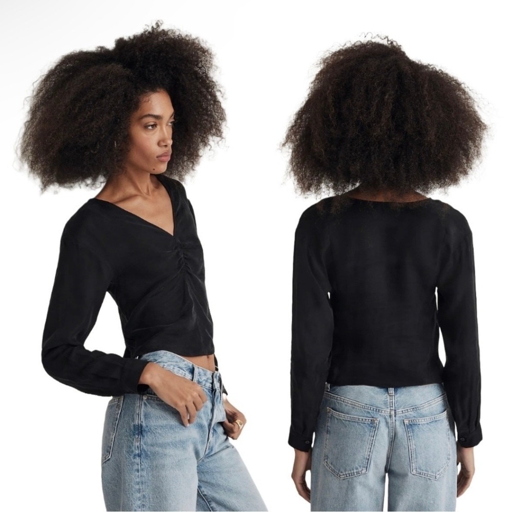 madewell nn960 true black brushed ruched front blouse women size 6